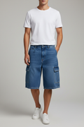 6 Pocket Baggy Knee-Length Denim Shorts