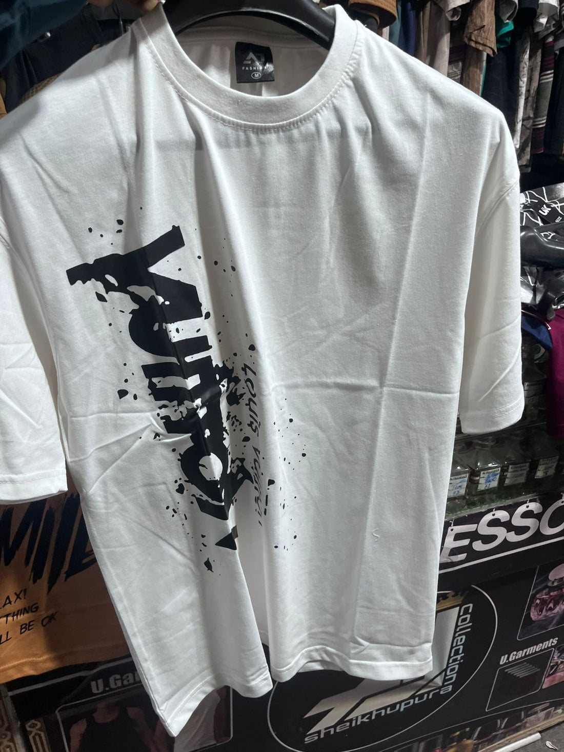 Navy Blue Graphic Print Oversized T-Shirt – Front & Back