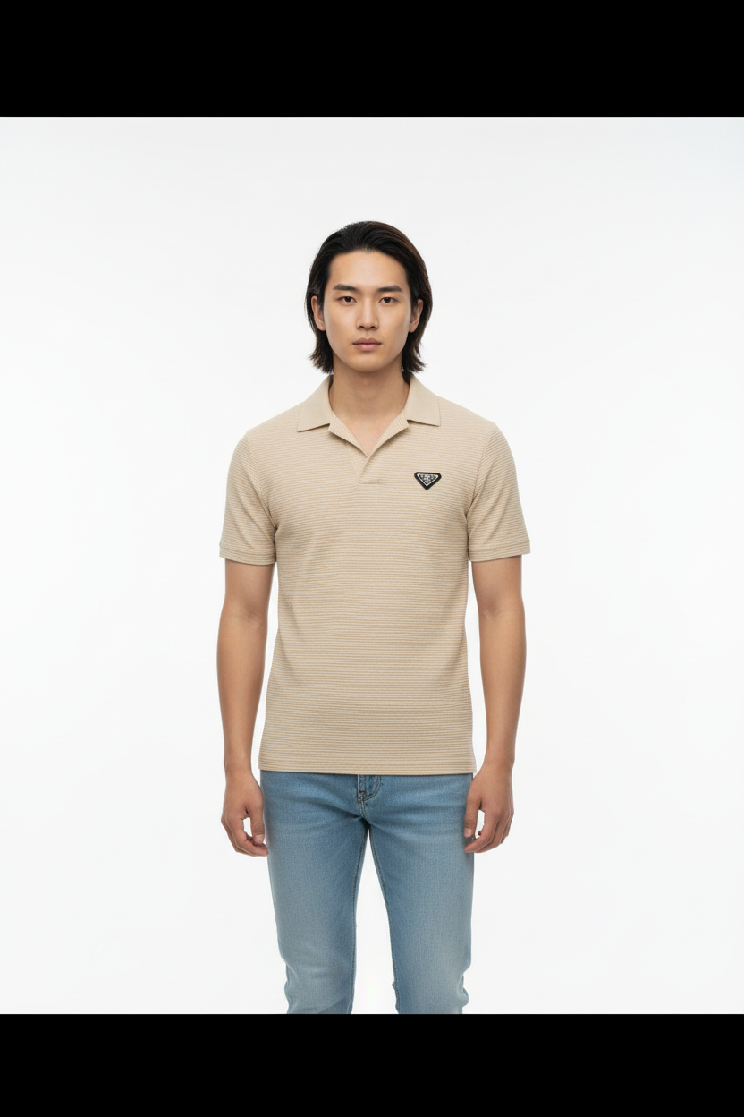 White Ribbed Polo