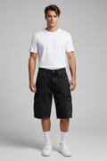 Black 6 Pocket Baggy Denim Shorts