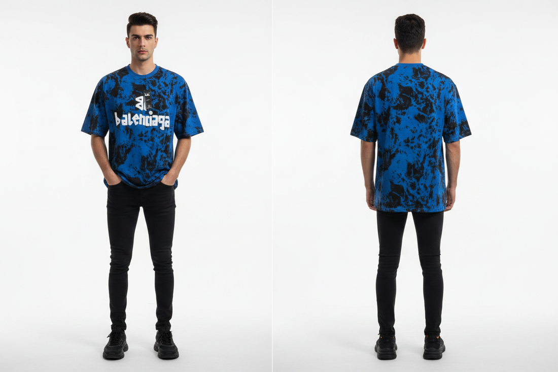 Blue Tie-Dye Balenciaga T-Shirt – Front & Back