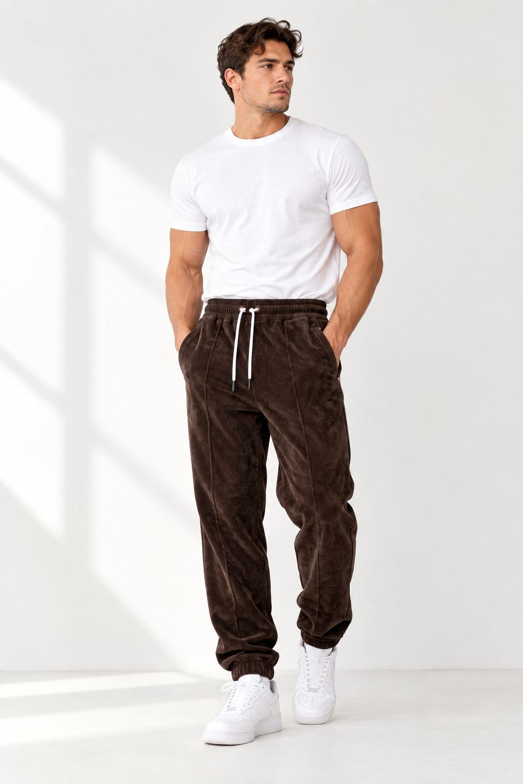 Brown jogger on model 2