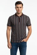 Dark Brown & White Striped Polo