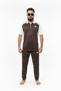 Dark Brown White Tracksuit Front