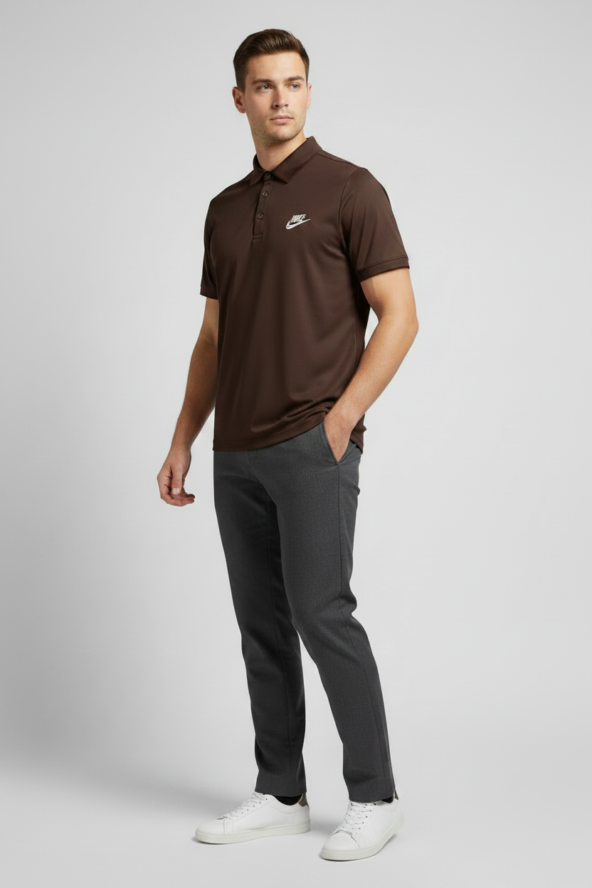Dark Chocolate Nike Polo on Model