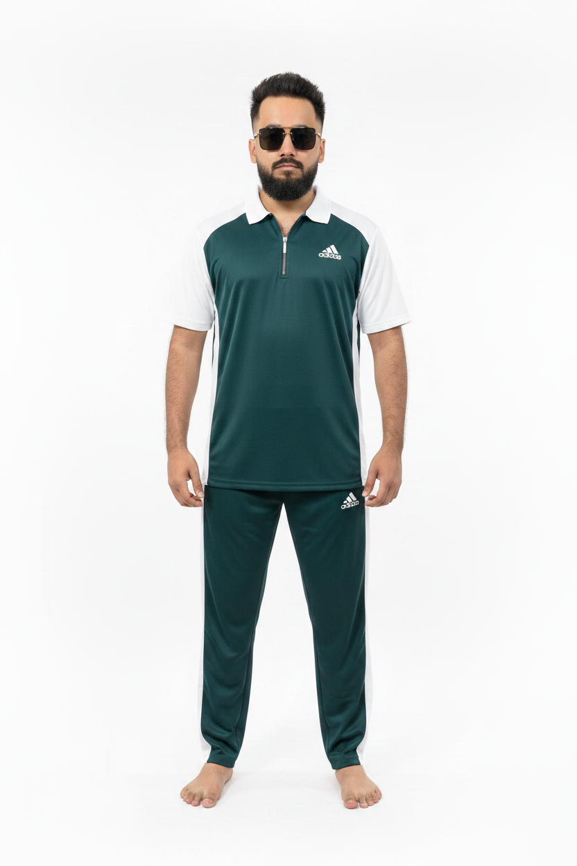 Dark Green White Tracksuit Front
