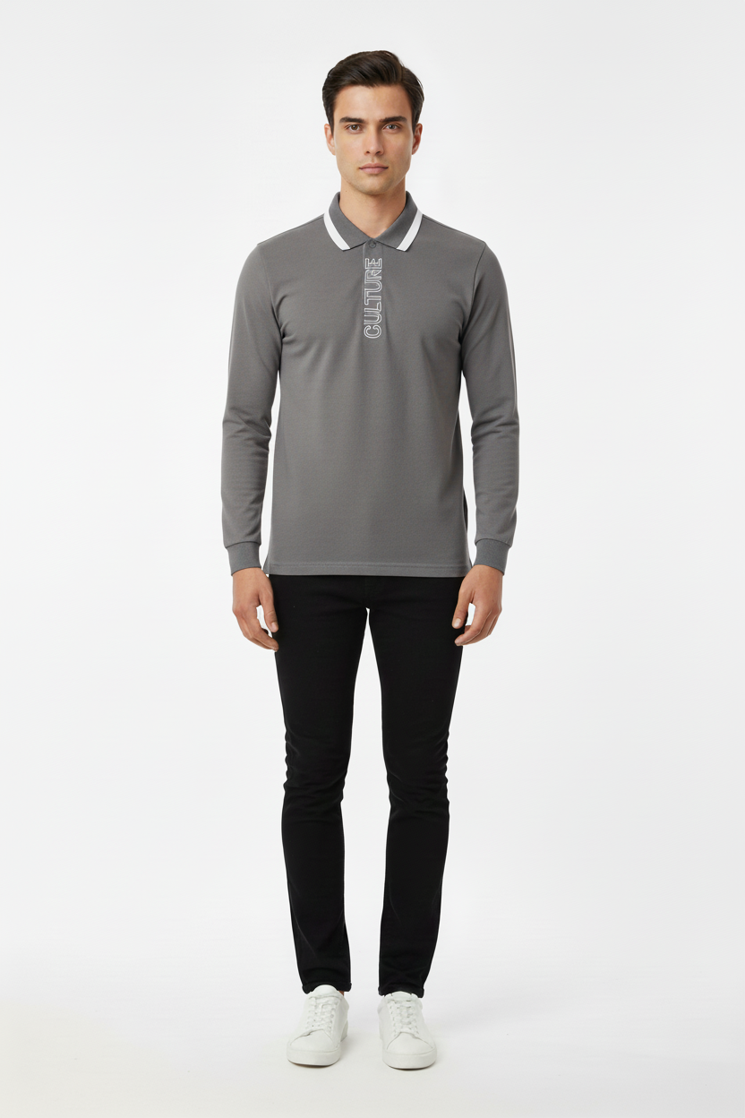Gray Full Sleeve Polo