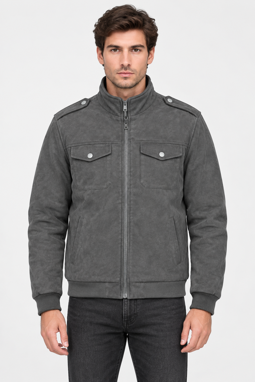 Grey jacket model shot