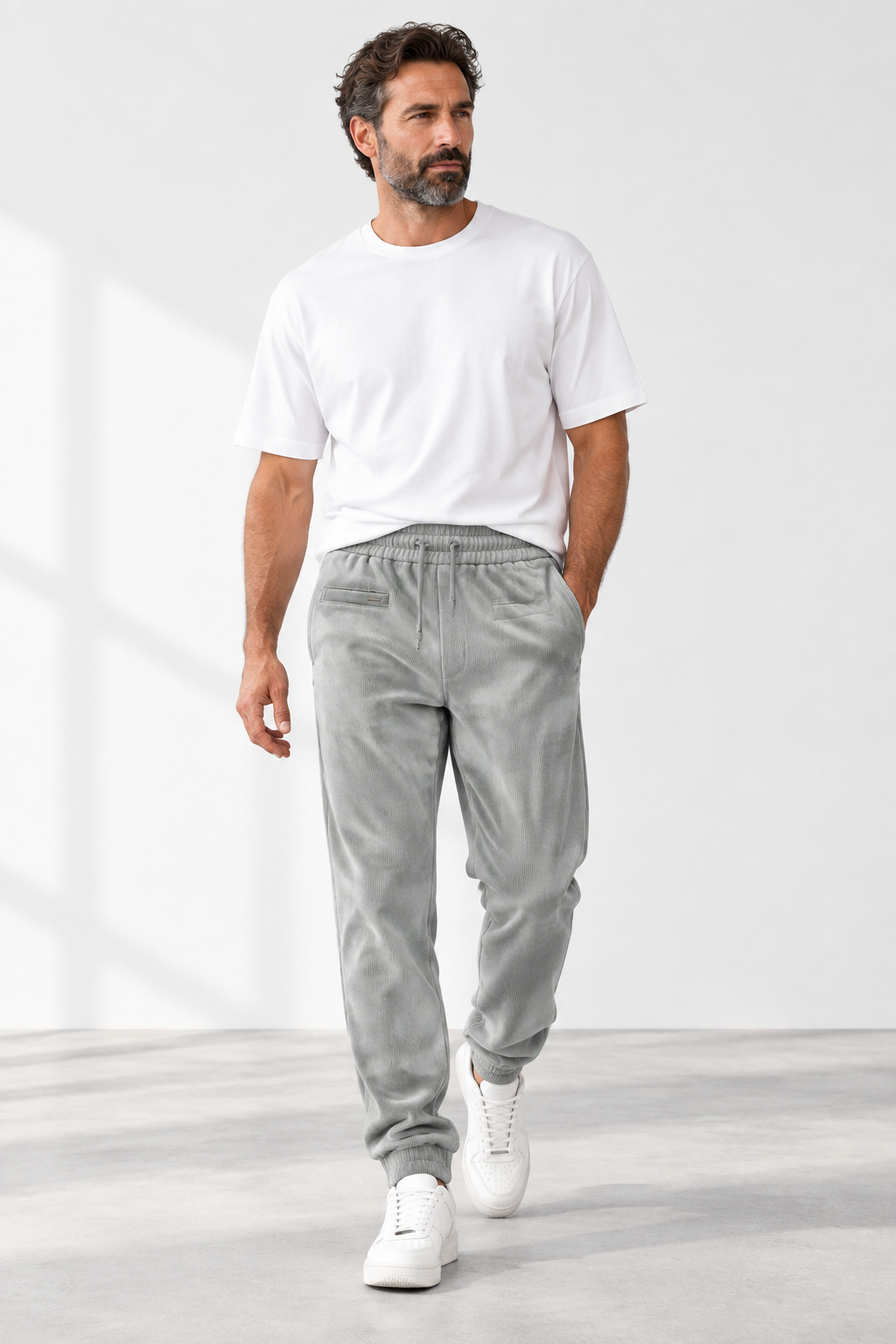 Grey jogger on model 4