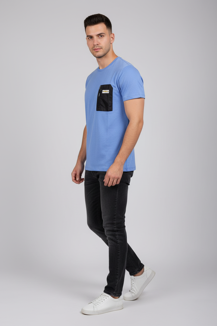 Light Blue Tee on Model
