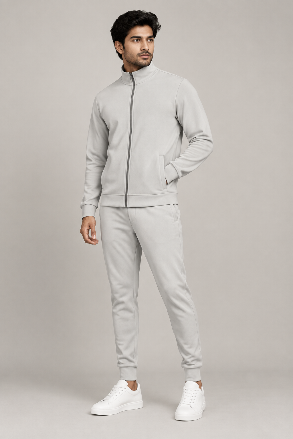 Light grey scuba tracksuit on male model