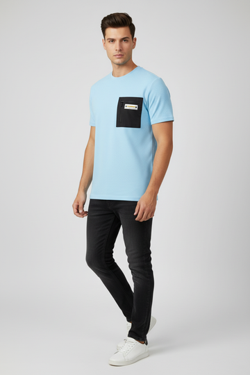 Light Sky Blue Tee on Model