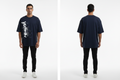 Navy Blue Graphic Print Oversized T-Shirt – Front & Back