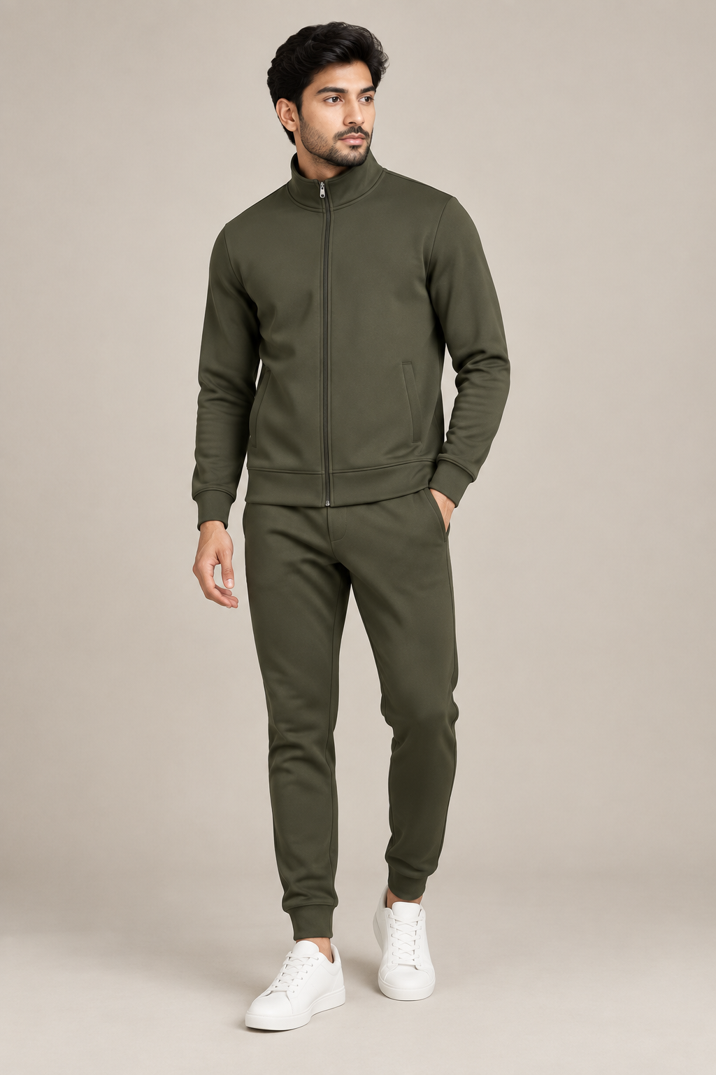 Olive green scuba tracksuit on male model