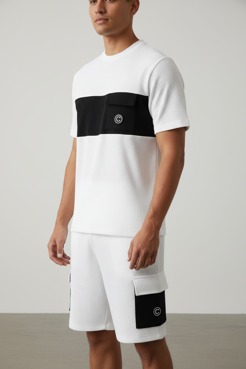 White + Black Stripe Colorblock Suit
