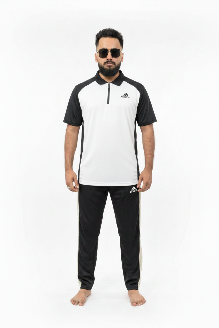 White Black Tracksuit Front