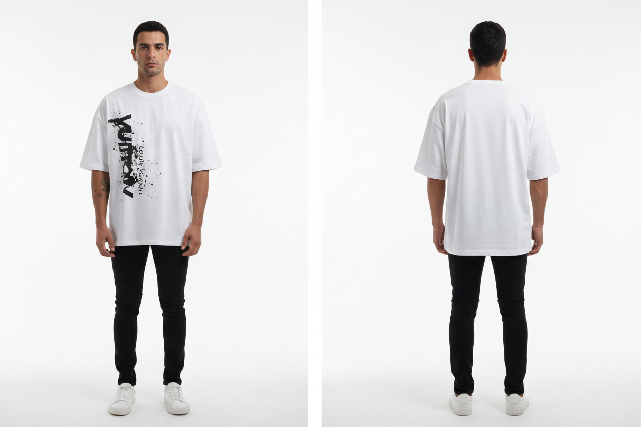 White Graphic Print Oversized T-Shirt – Front & Back