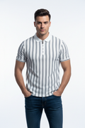 White & Grey Striped Polo