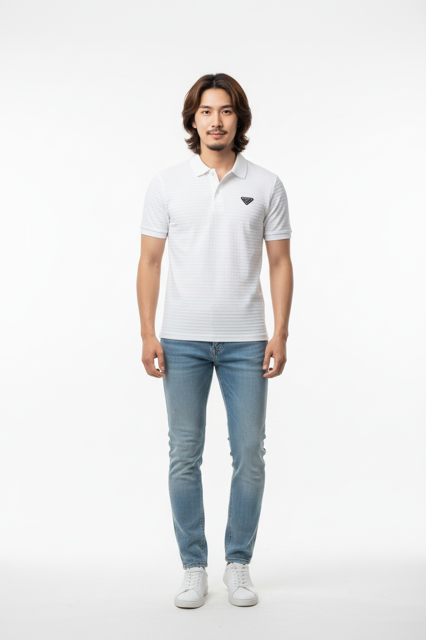 White Ribbed Polo